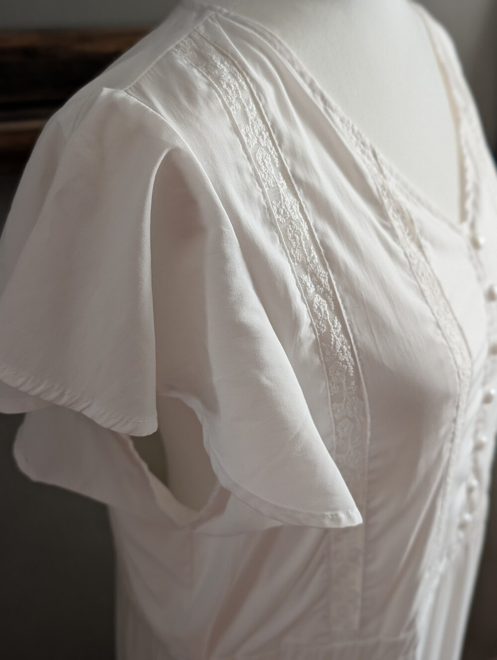 Vintage White Tiered Maxi Dress Cottagecore Coastal Grandmother Size L - Picture 3 of 5